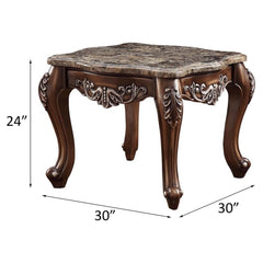 Latisha Square Marble Top Wooden End Table in Antique Oak