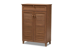 Coolidge Modern and Contemporary Walnut Finished 5-Shelf Wood Shoe Storage Cabinet with Drawer