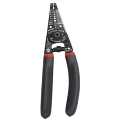 Pliers with contrasting red and black handles, shown in a close-up view.