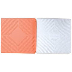 A white and orange iPad case displayed on a neutral background, showcasing its sleek design and vibrant colors.
