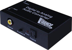 A digital to analog audio converter, featuring ports for connecting digital devices to analog audio systems.