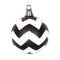 8 Inch Christmas Ornament Chevron Ball, Black and White Matte Finish, Shatterproof Plastic, Holiday Christmas Tree Decoration
