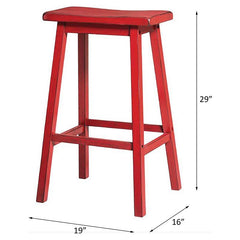 Gaucho Wooden Armless Rectangle Bar Stool in Antique Red (Set of 2)