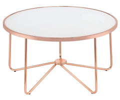 Alivia Coffee Table in White Glass and Rose Gold