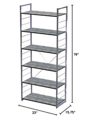 Modern ?Freestanding Bookcases in Wood and Steel with Durable Non-Scratch Shelves, Levelling Feet, for Office, Library, Study Room, Living Room, 15.75 x 33 x 79 in., Brown