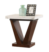 Forbes End Table - - White Marble & Walnut