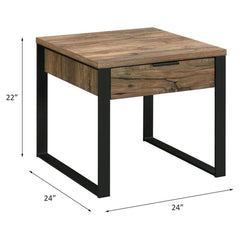 Aflo Square Wooden End Table with Storage Drawer in Weathered Oak and Black