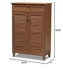 Coolidge Modern and Contemporary Walnut Finished 5-Shelf Wood Shoe Storage Cabinet with Drawer