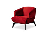 , Red Mersin Accent Chair, Velvet Fabric, Matte Black Powder-Coated Metal Legs