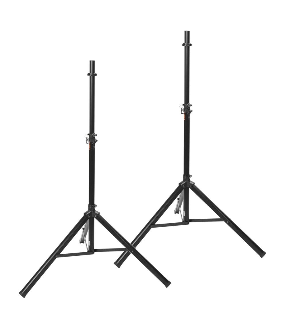 Two black tripods flanking either side of a central stand, arranged symmetrically.