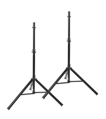 Two black tripods flanking either side of a central stand, arranged symmetrically.