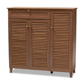 Coolidge Modern and Contemporary Walnut Finished 11-Shelf Wood Shoe Storage Cabinet with Drawer