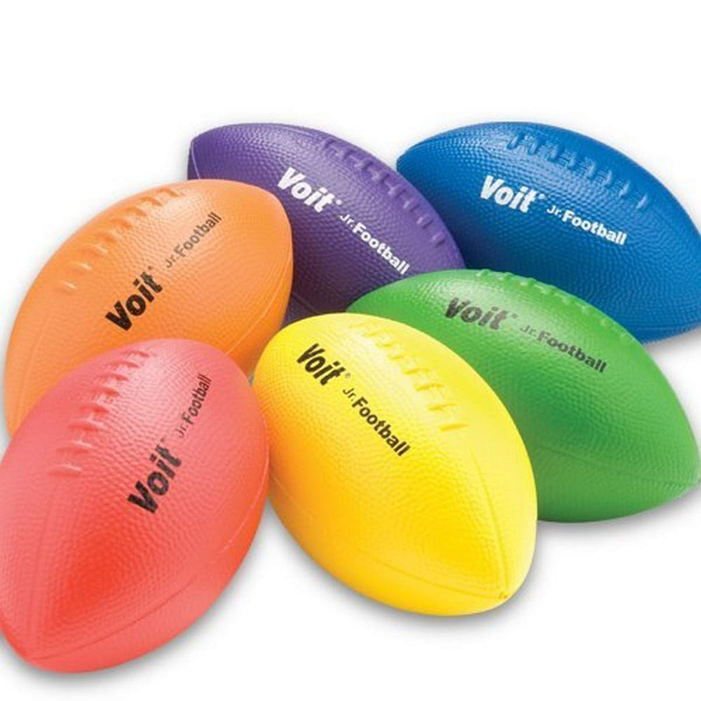 A collection of footballs in various colors, showcasing a vibrant assortment of designs and patterns.