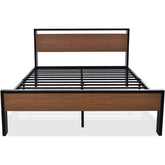 A stylish bed frame with a wooden headboard complemented by a durable metal frame, ideal for contemporary interiors.