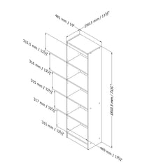 5-Shelf Narrow White Wood Bookcase Storage Shelves