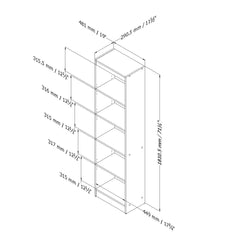 5-Shelf Narrow White Wood Bookcase Storage Shelves