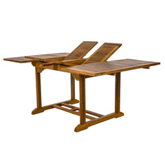 TD72-22-G Teak 9-Piece Extension Patio - Table & 8 Folding Chairs Dining Set for Outdoor & Indoor Events | Dual Built-in Butterfly Leaf Design | Green Cushions
