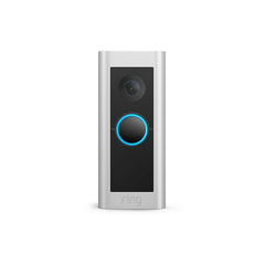 A close-up of a Ring video doorbell, showcasing its camera lens and sleek design for home security.