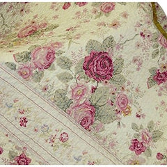 Red Pink Gold Floral Roses Cotton Quilt Throw Blanket