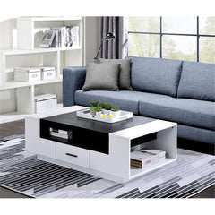 Armour 1-Drawer Wooden Coffee Table with Compartments in White and Black