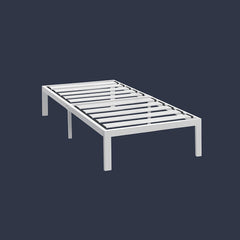 A white bed frame with slats designed to hold a mattress securely.