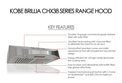 CHX3836SQBD-3 Brillia 36-inch Ductless Under Cabinet Range Hood, 3-Speed, 400 CFM, LED Lights, Baffle Filters, Stainless Steel