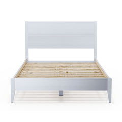 Queen Rustic White Mid-Century Slatted Platform Bed
