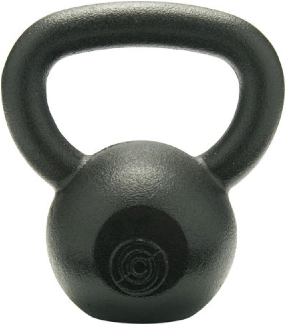 A black kettlebell used for weightlifting and fitness workouts.
