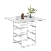 Nadie Square Glass Top Pub Table in Clear and Chrome