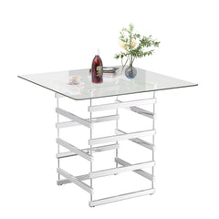 Nadie Square Glass Top Pub Table in Clear and Chrome