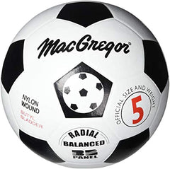 A soccer ball featuring the MacGregor logo prominently displayed on its surface.