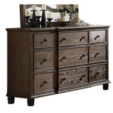 Baudouin 9 Drawer Wooden Dresser in Weathered Oak