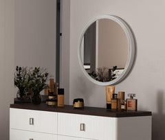 Carena Wooden Frame Round Mirror in White