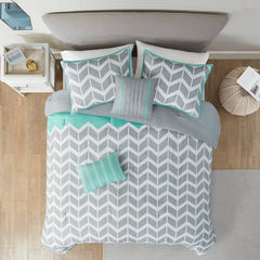 Twin/Twin XL Reversible Chevron Comforter Set Grey Aqua