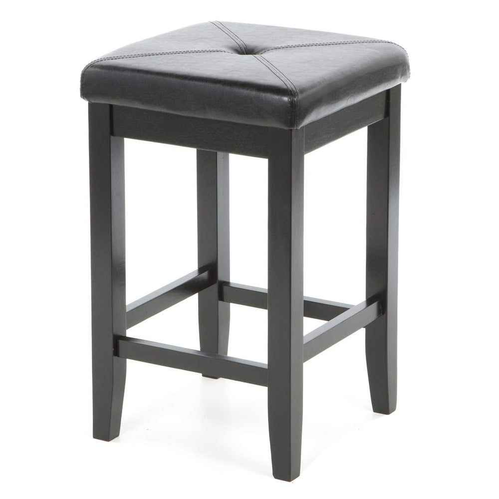 A stylish black stool with a smooth leather seat, perfect for contemporary interiors.