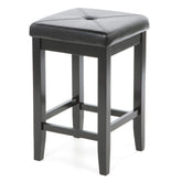 A stylish black stool with a smooth leather seat, perfect for contemporary interiors.