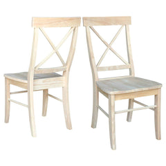 Two wooden chairs positioned against a plain white background.