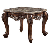 Latisha Square Marble Top Wooden End Table in Antique Oak
