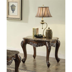 Latisha Square Marble Top Wooden End Table in Antique Oak