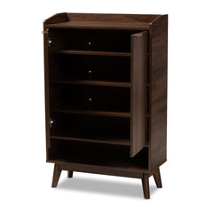Lena Mid-Century Modern Walnut Brown Finished 5-Shelf Wood Entryway Shoe Cabinet