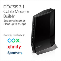 Nighthawk Cable Modem and WiFi 6 Router Combo (CAX80) - Compatible with All Major Cable Providers incl. Xfinity, Spectrum, Cox - Cable Plans up to 6Gbps - AX6000 WiFi 6 Speed - DOCSIS 3.1