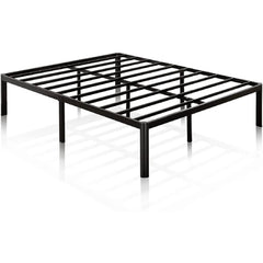 A stylish metal bed frame with a black coating, offering durability and elegance for any bedroom setting.