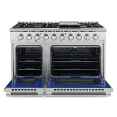 COS-GRP486G 48 in. 5.5 cu. ft. Double Oven Gas Range with 8 Italian Burners and Heavy Duty Cast Iron Grates in Stainless Steel