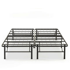 A metal bed frame featuring two sturdy metal legs, designed for durability and support.