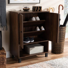 Rossin Modern and Contemporary Walnut Brown Finished 2-Door Wood Entryway Shoe Storage Cabinet