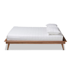 Karine Mid-Century Modern Walnut Brown Finished Wood Full Size Platform Bed Frame