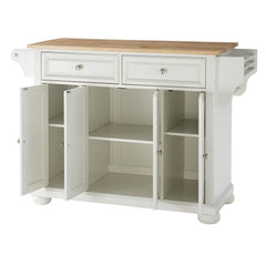 White Kitchen Island Storage Cabinet w/ Wood Top