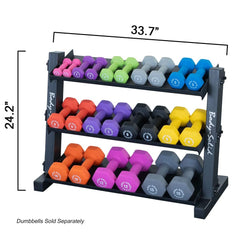 (GDR34B) 3-Tier Dumbbell Rack Storage for 12 Pairs Neoprene/Vinyl Dumbbells 1-15 lbs, Dumbell Weight Rack Stand Only, Commercial and Home Gym Strength Training Organizer