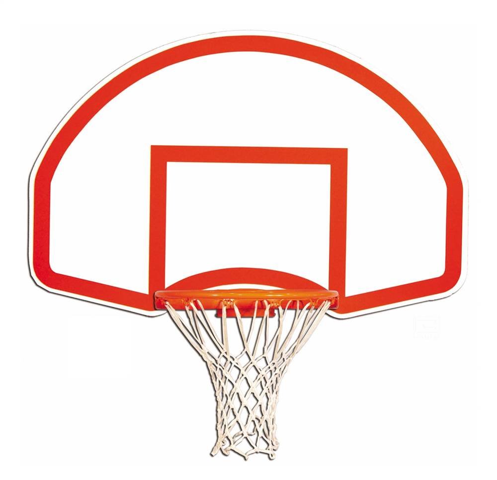 A basketball hoop featuring a net, set on a clean white background.