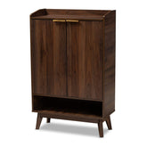 Lena Mid-Century Modern Walnut Brown Finished 5-Shelf Wood Entryway Shoe Cabinet